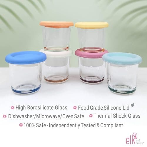 Elk and Friends 4oz Borosilicate Glass Baby Food Storage Jars with Silicone Lid | Strong Glass | Set of 6 | Microwave, Oven & Dishwasher Safe | Infant and Babies thumbnail 4