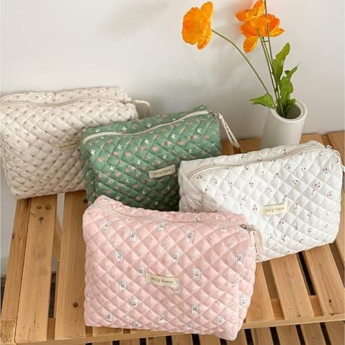 Aucuu Reise Kosmetiktasche, Coquette Make-up-Tasche, Gesteppte Kulturtasche Damen, Kosmetiktasche Groß Kapazität, Baumwolle Make-up Tasche mit Blumenmuster für Kinder Damen Herren thumbnail 7
