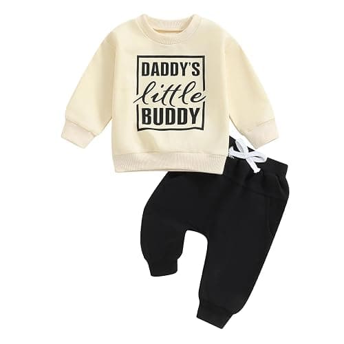 Toddler Baby Boy Fall Winter Clothes Mamas Little Boy Outfit Letter Long Sleeve Sweatshirts and Jogger Pants Set - Image 1