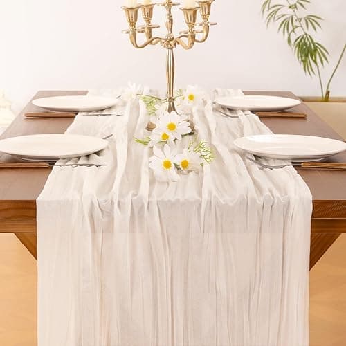 Socomi Ivory White Cheesecloth Table Runner Fall Thanksgiving Boho Rustic Gauze 120 inch 10FT Cheese Cloth Runner for Wedding Party Baby Shower Birthday Home Decor Holiday Decorations thumbnail 5