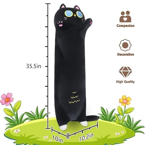 Sprinqdawin Long Black Cat Plush Pillow,35.5" Large Black Cat Stuffed Animal,Kawaii Cat Plush,Cuddly Sleeping Hugging Stuffed Animal, Giant Cute Body Pillow,Plush Toy Gift for Kids Birthday thumbnail 3