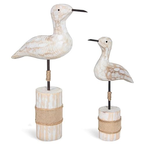 EVINIS Wooden Sea Birds Statues Coastal Decor, White Seagull Statues for Nautical Coastal Beach Ocean Home Decoration - Image 1