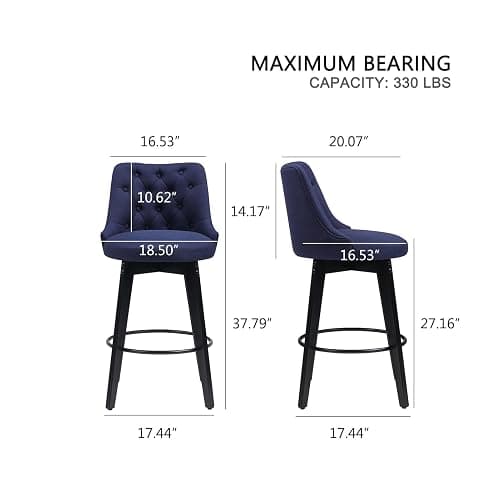 Virabit Swivel Bar Stools Set of 4, Linen Counter Height Bar Stool with Back, Upholstered Bar Stools for Kitchen Island, Dining, Cafe, Pub (Navy Blue) - Set of 4 - Blue thumbnail 2