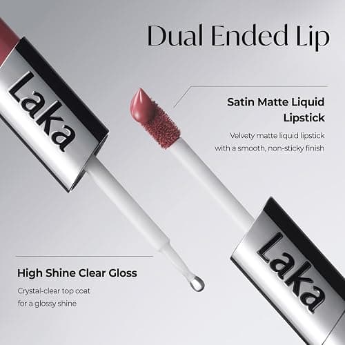 Laka Perfect Twin Lip - Dual-Ended Matte Liquid Lipstick & Clear Gloss | Transfer Proof Color | High Pigmented Lightweight Non-Sticky | Korean Makeup | #902 Busy Coral (Soft Coral Pink), 0.31oz thumbnail 2