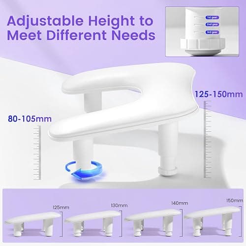 Big Arm Rest for Nails Tech, Height Adjustable, U-Shaped, White | 2nd Gen, 3-Level Height Adjust, 15° Ergonomic Angle, Microfiber PU Leather, Anti-Slip Base, Tool-Free Setup for Acrylic Nails thumbnail 3