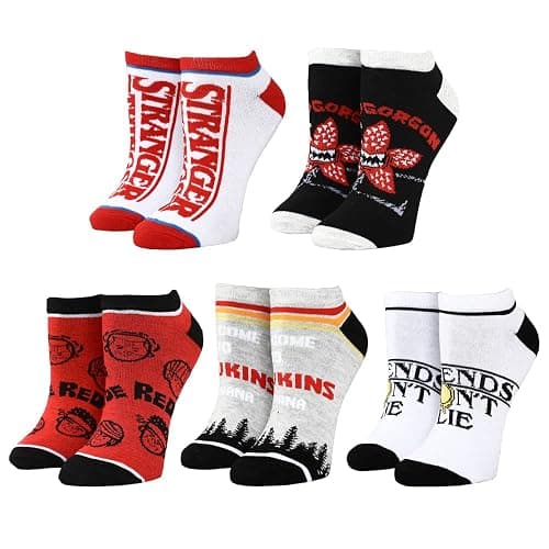 Bioworld Stranger Things Logos Casual Ankle Socks for Men 5-Pack - Image 1