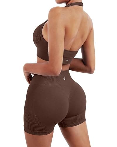 SUUKSESS Women Seamless Ribbed Workout Set Backless Sports Bra Booty Biker Short thumbnail 3