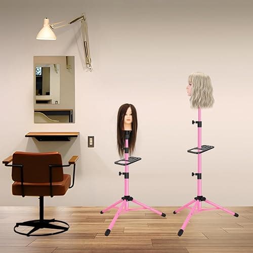 ZQIAN BEAUTY Wig Stand Tripod 50 Inch Metal Wig Mannequin Head Tripod Stand For Hairdressing Training Head Adjustable Wig Tripod Stand with Tool Tray (Pink, Mannequin Head Not Included) thumbnail 7
