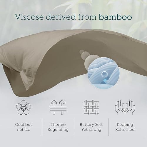 Cooling Sheets Set King Size, Viscose Derived from Bamboo for Hot Sleepers | Deep Pocket Up to 16 Inch | Silky Soft & Breathable Bedding - 4PC (King, Simply Taupe) thumbnail 2