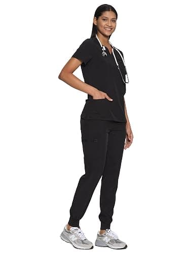 COZYFIT Scrubs for Women Set - Stretch V-Neck & Jogger Pant with 9 Pockets | Yoga Waistband, Water Resistant Workwear, Slim Fit Look, For Nurses, Clinics, Long Shifts, Daily Medical Uniforms thumbnail 4