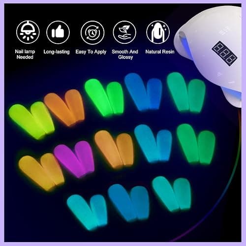 SAVILAND Glows in The Dark Gel Nail Polish Set - 12 Halloween Colors Luminous Neon Nail Gel Polish Set Soak off U V/LED Glow Effect Nail Polish for DIY Nail Art Design Holiday Gifts for Women thumbnail 4