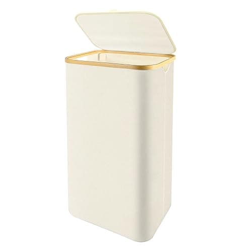 Slim Laundry Hamper with Lid - 60L Narrow Laundry Hamper with Lid, Dirty Clothes Hamper Small Hampers for Small Space, Slim Laundry Basket with Bamboo Handle (Beige) thumbnail 9