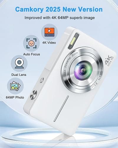 Digital Camera, 4K 64MP Cameras for Photography, Point and Shoot Digital Camera with Auto Focus, Dual Camera, Flash, 16X Zoom, Anti Shake, 32GB Card, Compact Vlogging Camera for Teens, Adults thumbnail 5
