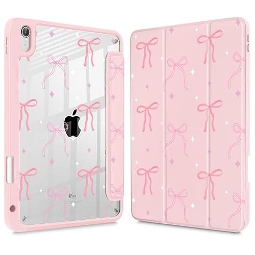 Tuiklol Case for iPad 11 inch (A16 Chip) 2025 11th Gen/iPad 10.9 inch 2022 10th Gen, Buit in Pencil Holder with Shockproof Cover Clear Transparent Back Shell Auto Wake/Sleep,Pink Bows - Image 1