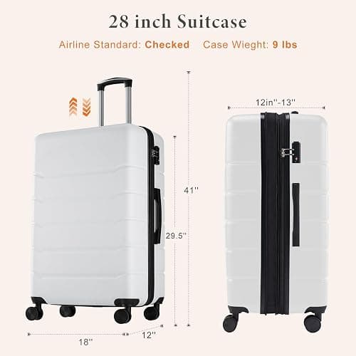 Sweetcrispy Carry on Luggage, Hard Shell ABS Suitcase with Double Spinner Wheels, Lightweight Expandable Rolling Suit Case with TSA Lock, 28 Inch Cream White thumbnail 8