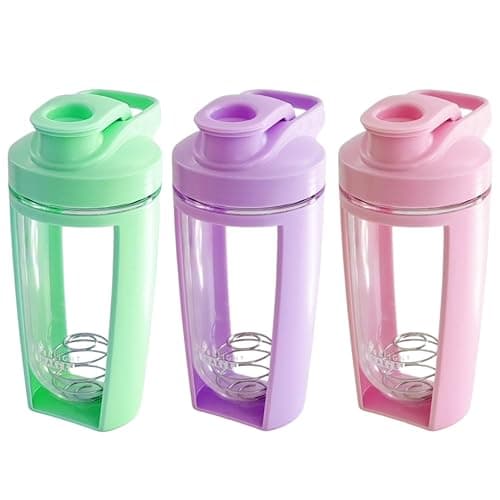 Moonlight Makers Set of 3 Cute 16oz Protein Shaker Bottle, Steel Whisk Ball - Leakproof, Dishwasher Safe Gym Bottle, Shaker Cups for Protein Shakes, Preworkout Drinks Mixer Cup - Pink, Green, Purple - Image 1