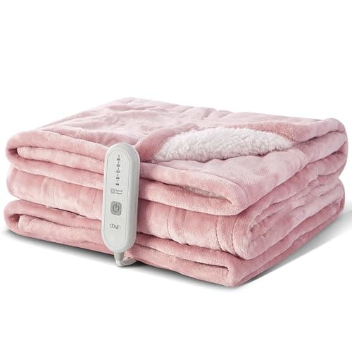 Dowin Pink Heated Blanket Electric Throw Fleece Flannel Heating Warming Blankets with Auto Shut Off for Couch Office Chair Bed Adults Fuzzy Cozy Machine Washable 50x60 - Image 1