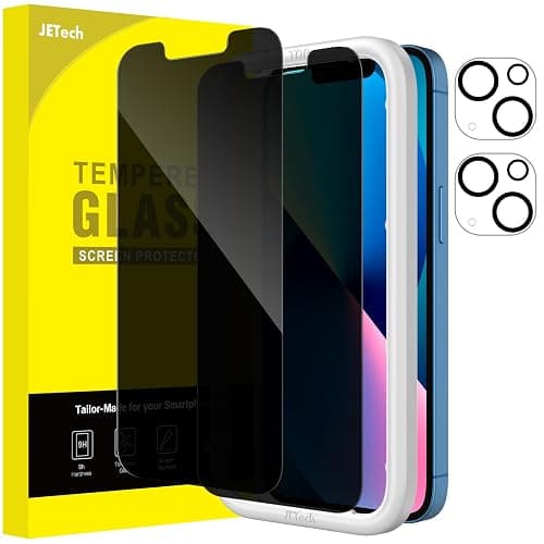 JETech Privacy Screen Protector for iPhone 13, 2+2 Pack | Anti-Spy Tempered Glass, with Camera Lens Protector, Easy Installation Tool - Image 1