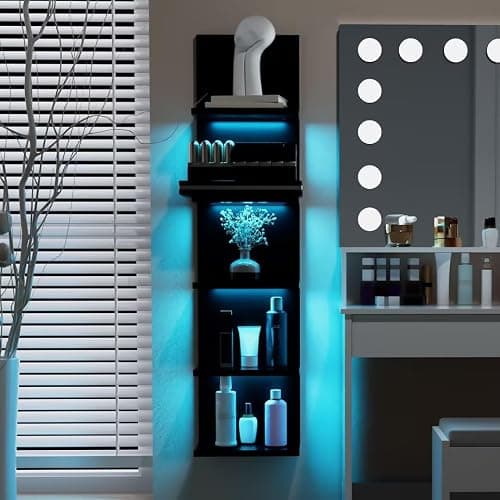VIWODS 5-Tier Wall Shelf Unit with RGB Light, Floating Lack Shelf for Storage, Wall Mounted Vertical Display Shelf for Bedroom Living Room Vanity, Black thumbnail 6