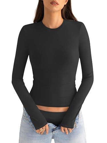EasyGala Womens Cotton Long Sleeve Shirts Crew Neck Fitted Basic Going Out Outfits Undershirt Spring Fall Clothes 2025 thumbnail 2