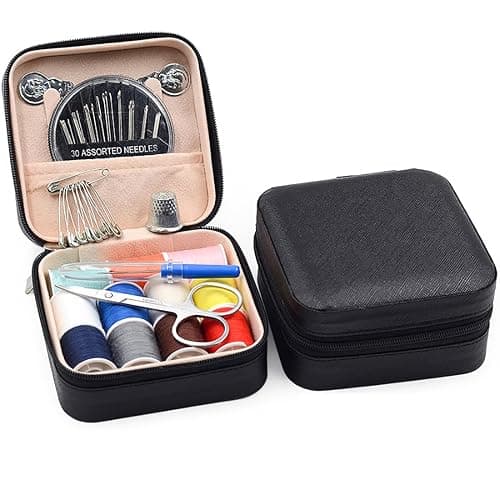 Mini Sewing Kit with Case, Sewing Supplies for Home Travel and Emergency, Mending Clothes, Includes Thread Spools, Needles, Scissors, Thimble (11- Color - Black) - Image 1