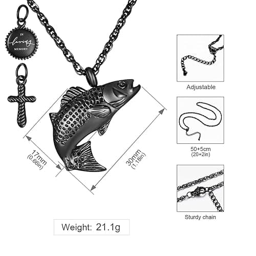 XIUDA Fish Urn Cremation Necklace for Ashes Urn Necklaces for Human Ashes in Loving Memory of Dad Fishing Locket Ashes Holder Keepsake Cremation Memorial Pendant Jewelry thumbnail 2