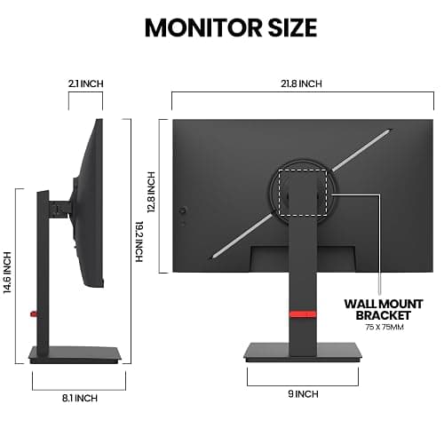 CRUA 24.5Inch Gaming Monitor 144Hz/165Hz, FHD(1920x1080P) 120% sRGB Computer Monitor, Height/Pivot/Swivel/Tilt Adjustable Vertical Monitor, Support FreeSync, DP,HDMI, Wall Mount (75mmX75mm) thumbnail 6
