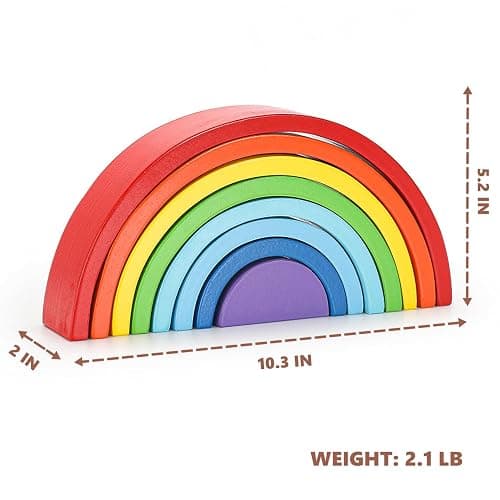 TUOWITA Wooden Rainbow Stacking Toy, Large Wood Stacker Arch Game, Montessori Arch Bridge Rainbow Building Blocks, Colorful Stacking Blocks Puzzles for Kids 3 4 5 Years Old, Rainbow Decor (8 Layers) thumbnail 2