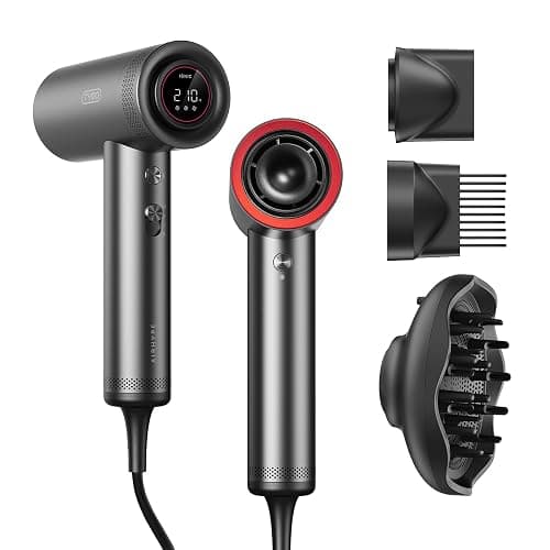TYMO Blow Dryer with Comb - 1500W Professional High Speed Blow Dryer with Diffuser, 110,000RPM Fast Dry, 200 Million Ionic Diffuser Hairdryer, 4 Temps & 3 Speeds, 8 Ft Cord for Salon, Metal Gray - Image 1