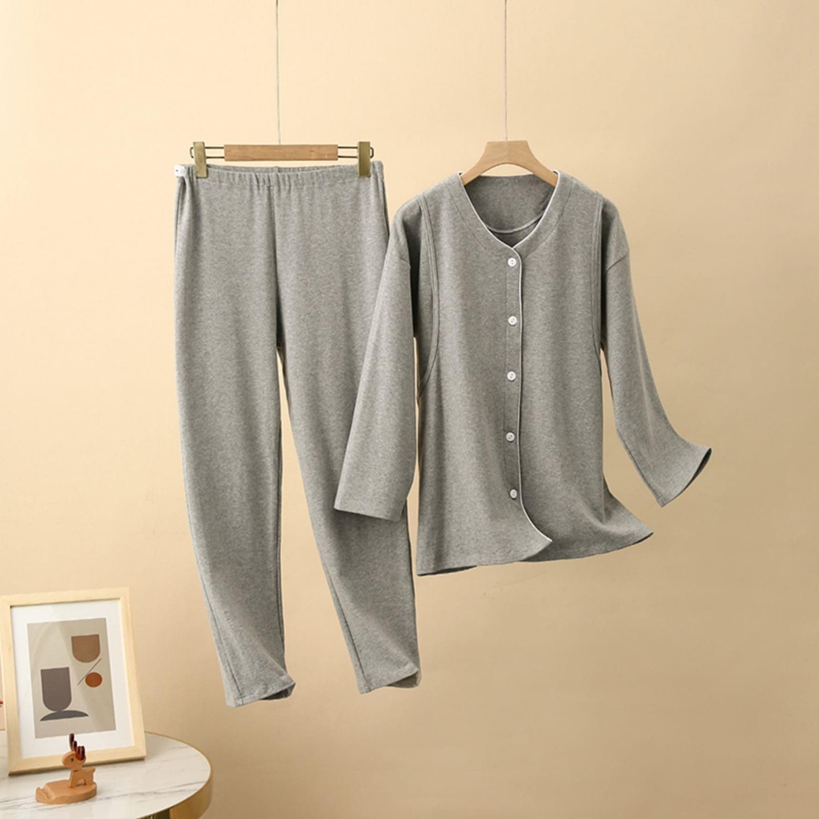 Conjunto de Pijama de Lactancia de Maternidad con Botones, Ropa de Dormir Suave de Manga Larga, Ropa de Dormir para Lactancia thumbnail 3