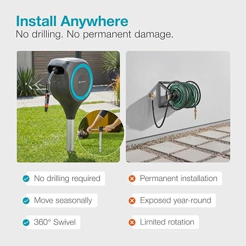 GARDENA Automatic Retractable Garden Hose Reel - 66 Feet - 360 Degree Swivel Outdoor Hose Reel with Metal Spike Base - Auto Retract - UV Resistant Housing - Easy Install No Tools Required - 18614 thumbnail 4