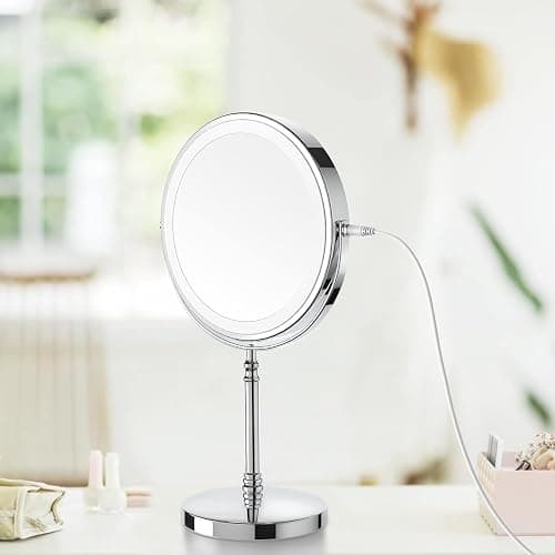 Lighted Makeup Mirror, 8" Rechargeable Double Sided Magnifying Mirror with 3 Colors, 1x/10x 360° Rotation Touch Screen Vanity Mirror, Brightness Adjustable Magnification Cosmetic Light up Mirror thumbnail 9