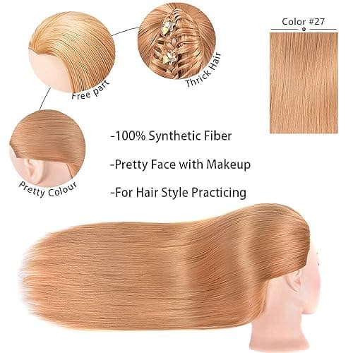 Headdoll 26"-28" Mannequin Head Styling Mannequin Head for Hair Styling and Free Table Stand Training Head Manikin Cosmetology Doll Head with Long Fiber Hair Hairdresser Practice Head for Stylist thumbnail 9