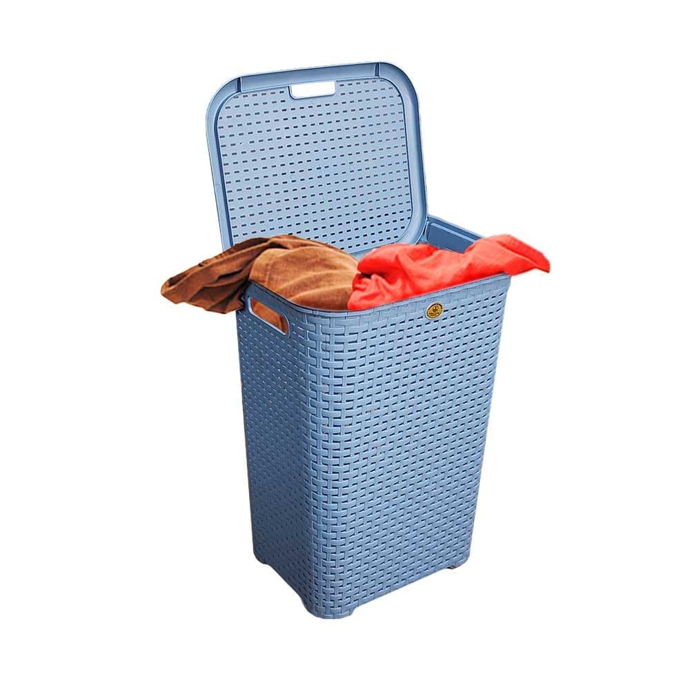 Cesto Canasta Organizador Ropa con Tapa Rattan Plastico (Azul) - Azul thumbnail 6
