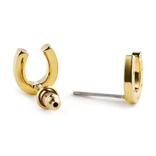 Horseshoe Earrings 18k Gold | Equestrian Jewelry Gift for Women Horse Lovers, Lucky Good Luck Charm Studs thumbnail 3