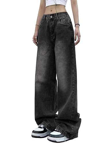 EMMIOL Women Wide Leg Jeans Mid-Low Waist Baggy Jeans Loose Boyfriends Jeans Y2K 90s Denim Pants thumbnail 2