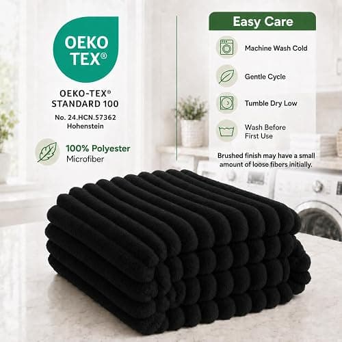 HIMEET Black Throw Blanket for Couch, 300GSM Ribbed Fleece, 50 x 60 Inches | Ultra Soft Flannel, All-Season Lightweight Warmth, Home Room Decor & Dorm Essential, Gift for Men & Women, Machine Washable thumbnail 6