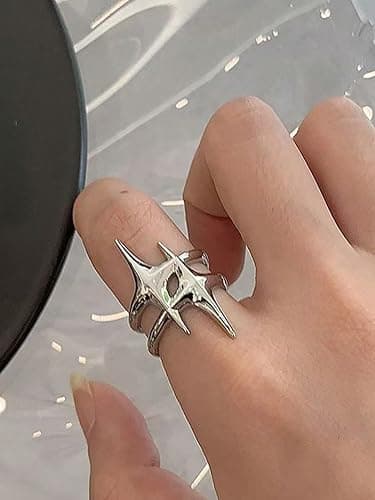 Y2K Hip Hop Silver Copper Stars Open Rings Vintage Jewelry Gift Adjustable Couple - Image 1