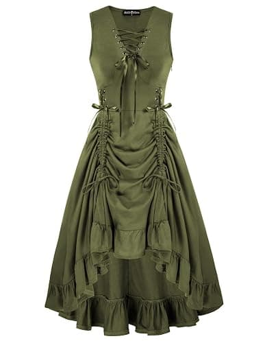Scarlet Darkness Renaissance Steampunk Dress Lace Up High Low Dress Pirate Gothic Costume - Image 1