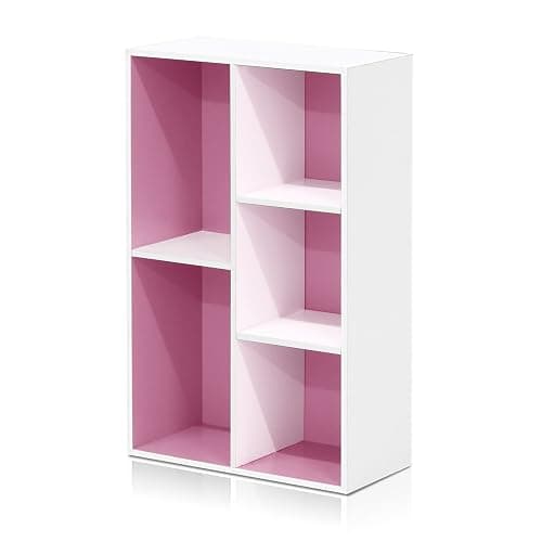 Furinno LUDER Book Shelf, 5-Cube Bookshelf, Reversible Bookcase, 9.4 x 19.5 x 31.5, for Living Room, Bedroom, Home Office, White/Pink thumbnail 5