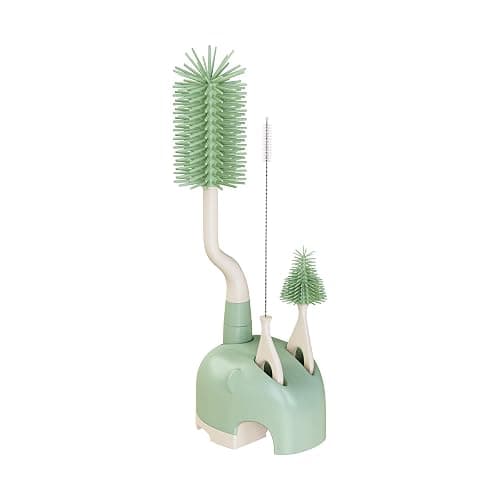 ePiiChua Silicone Bottle Brush Set with Stand, 360° Rotating Bottle Cleaning Brush Cleaner Set, Long Handle 3 in 1 Multipurpose Silicone Baby Bottle Straw Cleaner Brush (Green) - Image 1