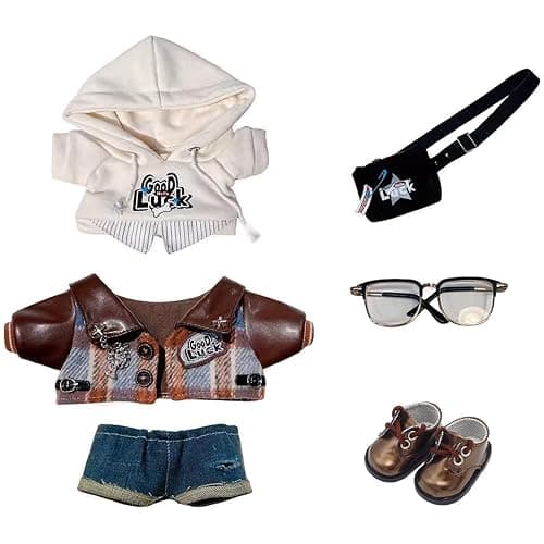 niannyyhouse Doll Dress Up Hoodies Jackets Jeans Backpacks Glasses Shoes Vintage Outfit 10cm 15cm 20cm Plush Doll Clothes (20cm) - Image 1