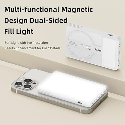 JatureClets Magnetic Phone Light - 3 Color Temperature, 160 LED Selfie Light with Clip for Phone, Camera, Laptop, iPad, 3000mAh Portable Video Light for Tattoo/TikTok/Vlog/Zoom Calls/Makeup (White) thumbnail 2
