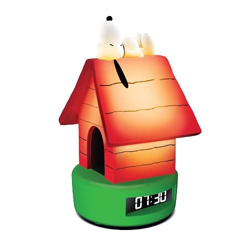 Peanuts Snoopy Doghouse LED Alarm Clock – USB Powered Digital Clock with Warm White Lighting, Snooze Function, and LED Display - Image 1