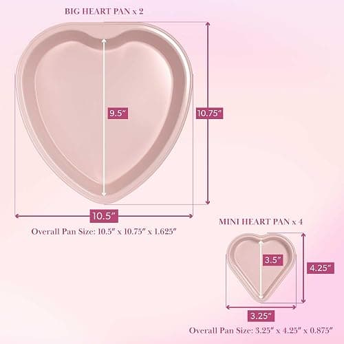 Paris Hilton Heart Shaped Nonstick Bakeware Set, Easy Release Carbon Steel, Includes two 9.5-Inch Pans and four Mini 3.5-Inch Pans, Dishwasher Safe, Made without PFAS or PFOA, 6-Piece Set, Pink thumbnail 3