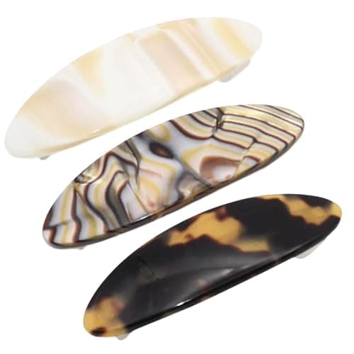 French Amie Oval Mini Silver Grey Onyx Tokyo Ivory Set of 3 Handmade Celluloid Hair Clip Barrette for Girls (2.5 inch) - Image 1