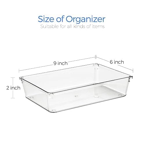 Ravinte 6 Pack Drawer Organizer - 6" X 9" Plastic Storage Bins, Acrylic Organizers with Non-Slip Pads Clear Desk Storage Tray for Makeup, Jewelries, Kitchen Utensils, Bathroom and Office thumbnail 3