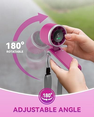 PlayHot Portable Handheld Turbo Fan, 5-Speed Personal Fan, USB-C Rechargeable Fan Up to 12 Hours, 3 IN 1 Hand Fan with Air Turbo Tech Cooling, Travel Fan for Cruise, Beach, Gifts for Women (Magenta) thumbnail 8