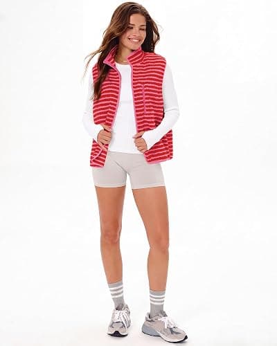 Gacaky Women's Sherpa Fleece Striped Vest Stand Collar Sleeveless Jacket | Gentle Skin Feel, Full Zip, Front Chest Pocket, Fall Winter Clothing, Cute Y2k Striped Vest, Seamless Daily Outfit Match thumbnail 3