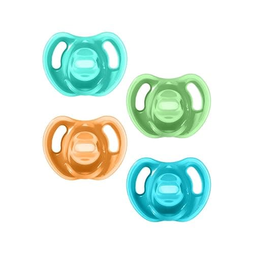Tommee Tippee Ultra-Light Silicone Pacifier, 18-36 Months, Symmetrical One-Piece Design, BPA-Free Silicone Binkies, Blue/Orange/Green, Pack of 4 - Image 1